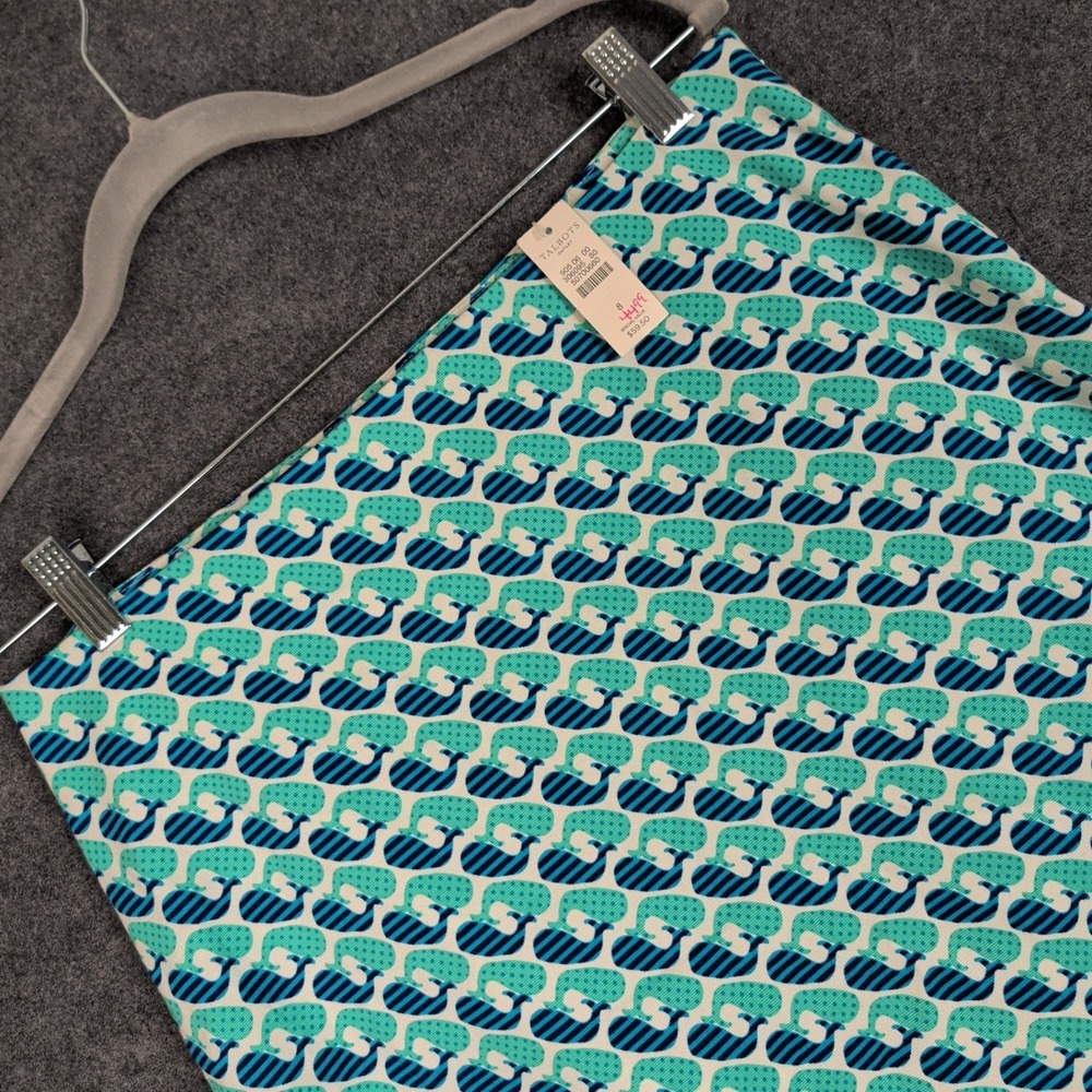 Talbots Whale Print Skirt Blue Teal White A-Line Nautical Preppy Size 8 NWT